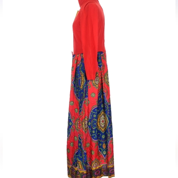 Vintage 60s LoungeCraft Red Maxi Dress NWT | Psychedelic Boho Hostess Gown Sz S - Picture 4 of 8